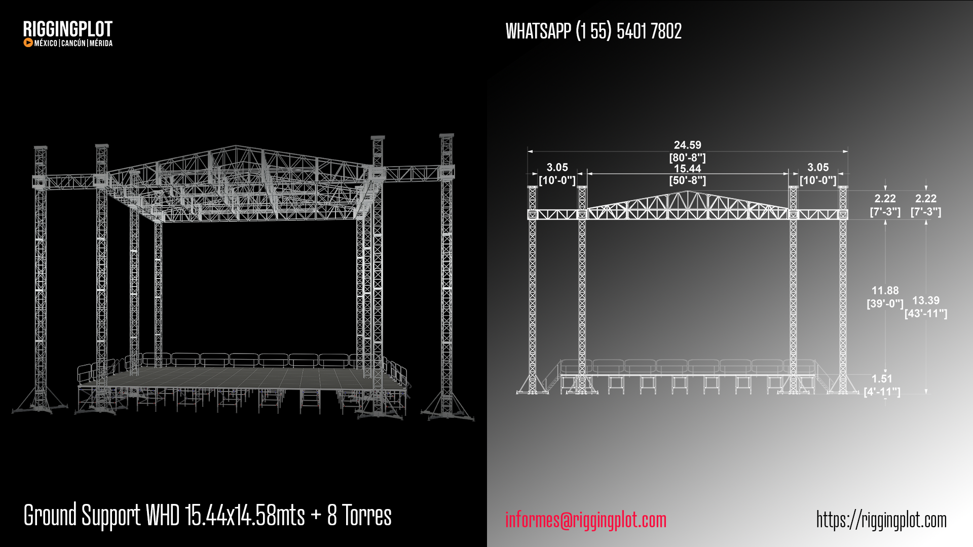 RENTA DE GROUND SUPPORT WHD 18.50X12.20MTS CON CANTILIVER DE 8 TORRES MÉRIDA